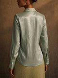 Women Metallic 3D Floral Button Down Long Sleeve Party Top
