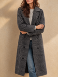 Women Trendy Plaid Double Breasted Long Trench Coat
