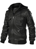 Winter Faux Leather Rhombic Pattern Zip Up Motorcycle Bomber Jacket with Hood