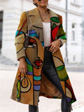 Lady Fashion Mid-length Printed Lapel Woolen Overcoats