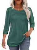 Women's Solid Color Round Neck Pullover 3/4 Sleeve Shirts