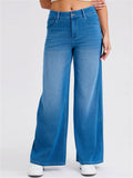 Womens High Waisted Wide Leg Jeans Whisker Denim Pants