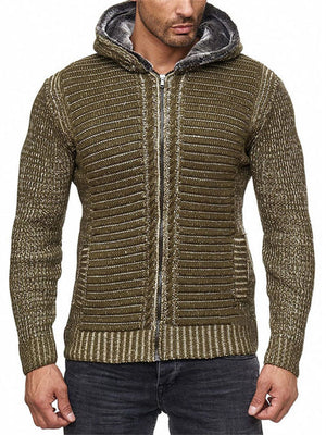 Men's Cool Zip Up Hooded Knitted Sweater for Winter