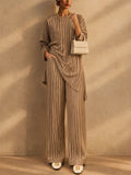 Women Lounge Pleated Two Piece Set Long Sleeve Top Wide Leg Pants