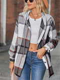 Women's Loose Plaid Long Sleeve Button Up Hooded Coat