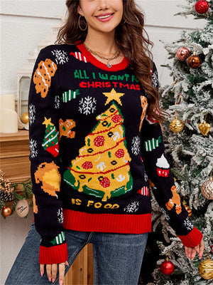 Women's Autumn Contrast Color Christmas Tree Jacquard Sweaters
