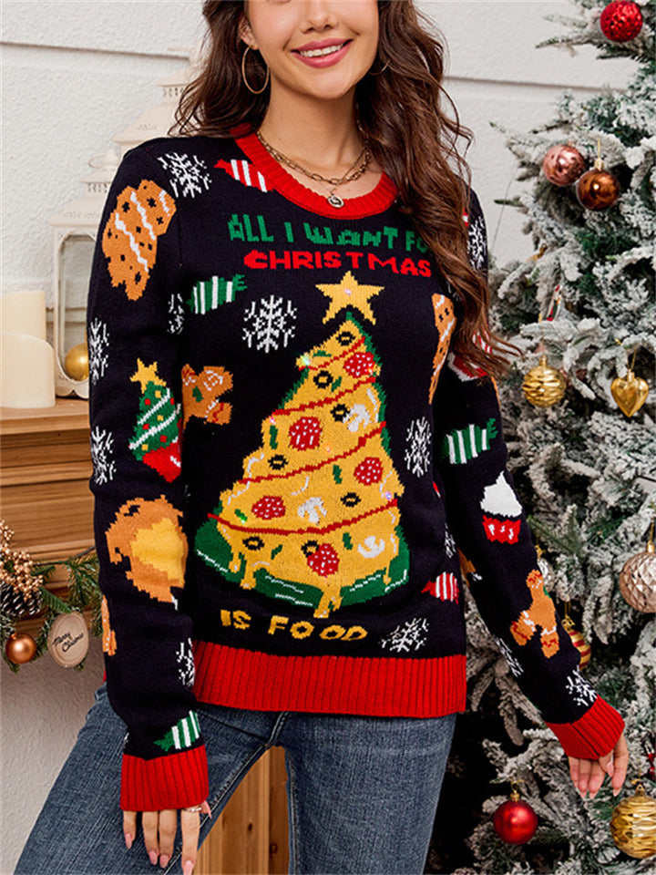 Women's Autumn Contrast Color Christmas Tree Jacquard Sweaters