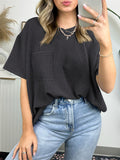 Women's Solid Color Stripe Pockets Short Sleeve Shirts