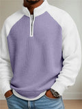 Mens Color Block Waffle Knit Quarter Zip Pullover Top