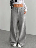 ‌Autumn Mid Waist Corduroy Pockets Wide Leg Pants for Women‌