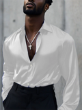 Men's Autumn Solid Color Silky Lapel Button Up Long Sleeve Shirts