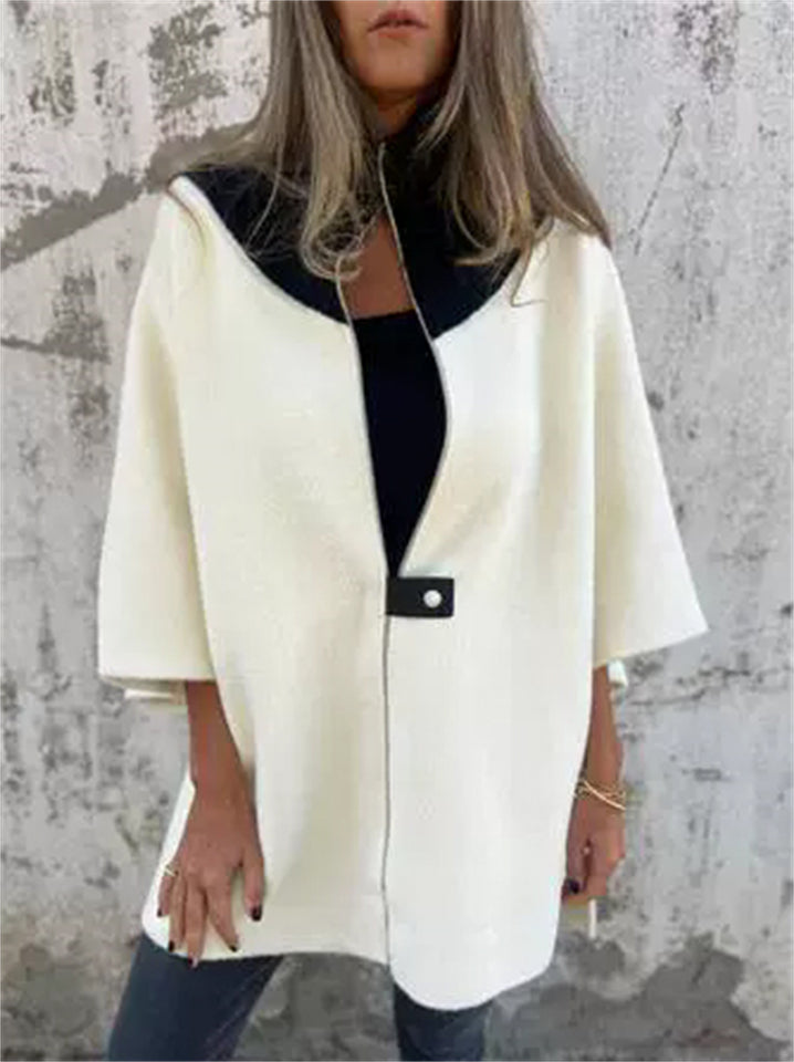 Women's Autumn Casual Contrast Collar Zip Up Half Sleeve Coats