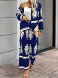 Women's Casual Ethnic Style Printed Long Sleeve Top & Wide Leg Pants Set