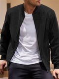 Men's Fashion Stand Up Collar Zip Up Suede Jacket