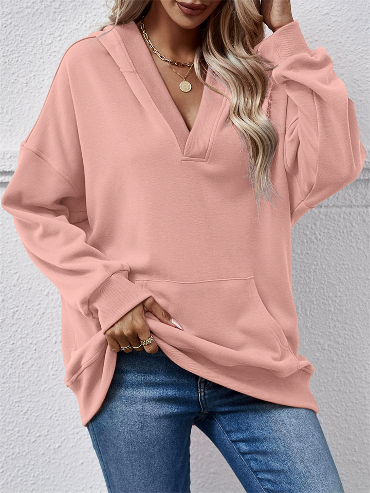 Women's Autumn Solid Color Long-sleeved Kangaroo Pocket Hoodies