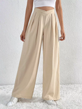 Women's Simple Commuter Style Pleated High-Waist Wide Leg Pants