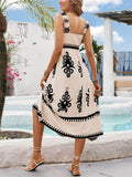 Women's Holiday Style Contrast Color Print Square Strap Dress
