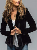 Ladies' Elegant Vintage Velvet Lapel Single Breasted Long Sleeve Coats
