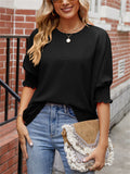 Women's Summer Solid Color Texture Round Neck Half Sleeve Shirt