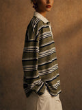 Women's Striped Rugby Shirt Long Sleeve Oversized Polo Top