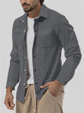 Men's Casual Checked Lapel Button Up Slim Fit Shirt