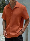 Men's Summer Holiday Style Solid Color Button Up Short Sleeve Shirts
