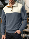Men's Contrast Color Corduroy Button Up Sweatshirt with Elbow Patches