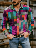 Men's Retro Contrast Color Plaid Button Up Shirts