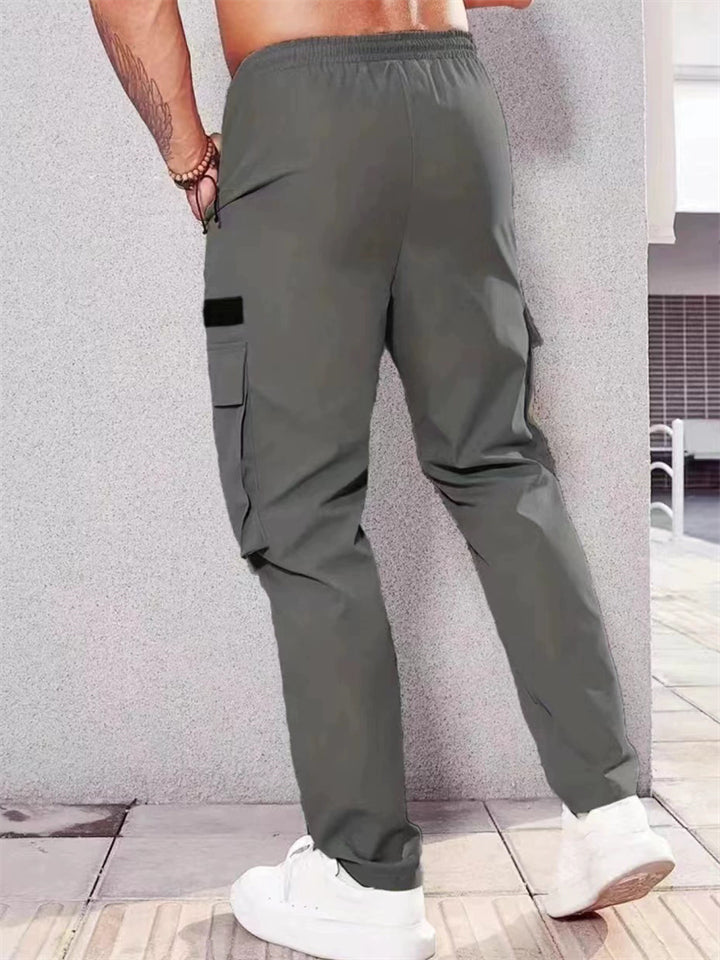 Men's Casual Contrast Color Elastic Waist Pockets Cargo Trousers
