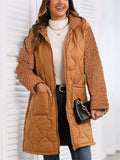 Women's Autumn Patchwork Pockets Hooded Quilted Coats