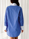 Korean Style Women's Casual Stripe Lapel Blouse
