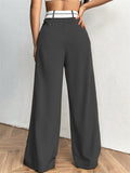 Casual Loose Fit Patchwork Wide Leg Suit Pants for Women