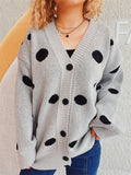 Women's Polka Dots Jacquard V Neck Long Sleeve Cardigan Sweaters