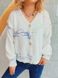 Women's Contrast Color V Neck Single Breasted Cardigan Sweater
