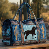 Blue Stylish Western Horse Pattern Weekender Duffle Bag
