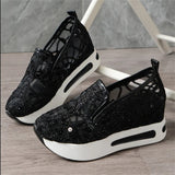 Female Korean Style Summer Breathable Sequin Lace Mesh Loafers