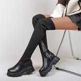 Lady Unique Round Toe Knitted Socks Over-the-knee Boots