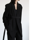Women's Chic Style Solid Color Loose Drape Tie Waist Coat