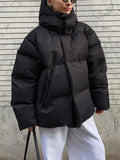 Women's Oversized Detachable Hat Zip-Up Warm Padded Coat