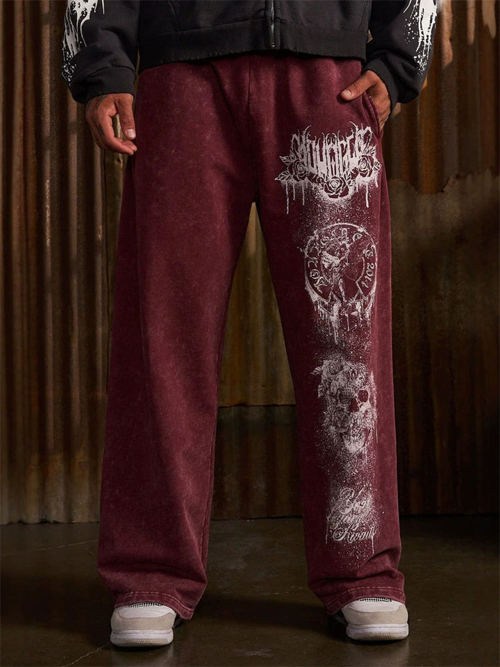 Men's Skull Print Loose Fit Casual Streetwear Sweatpants