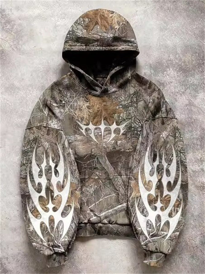 Men's Casual Retro Camouflage Print Pullover Long Sleeve Hoodie