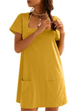 Women's Solid Color Square Neck Pockets Mini Dress