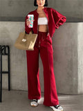 Women's Trendy Solid Color Cardigan Baseball Collar Sweatshirts & Sweatpants Outfit