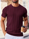 Men's Round Neck Short Sleeve Ribbed Casual T-Shirt