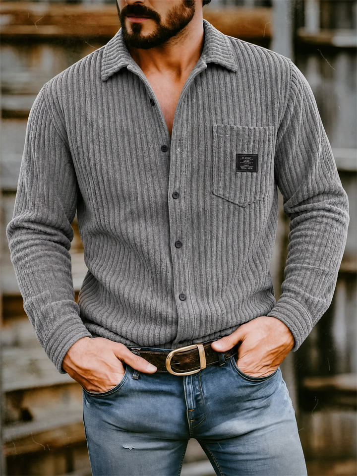 Mens Ribbed Knit Button Down Corduroy Shirt Jacket