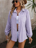 Long Sleeve Striped Button Up Blouses for Ladies