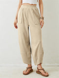 Women's Solid Color Casual Elastic Waist Cropped Pants