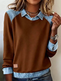 ‌Casual Denim Collar Loose Fit Pullover Knitted Top for Women