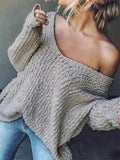 ‌Women's Candy Color Sexy Oversized V Neck Hollow Knit Sweaters