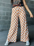 Women's Casual Checkerboard Plaid High Rise Wide Leg Pants